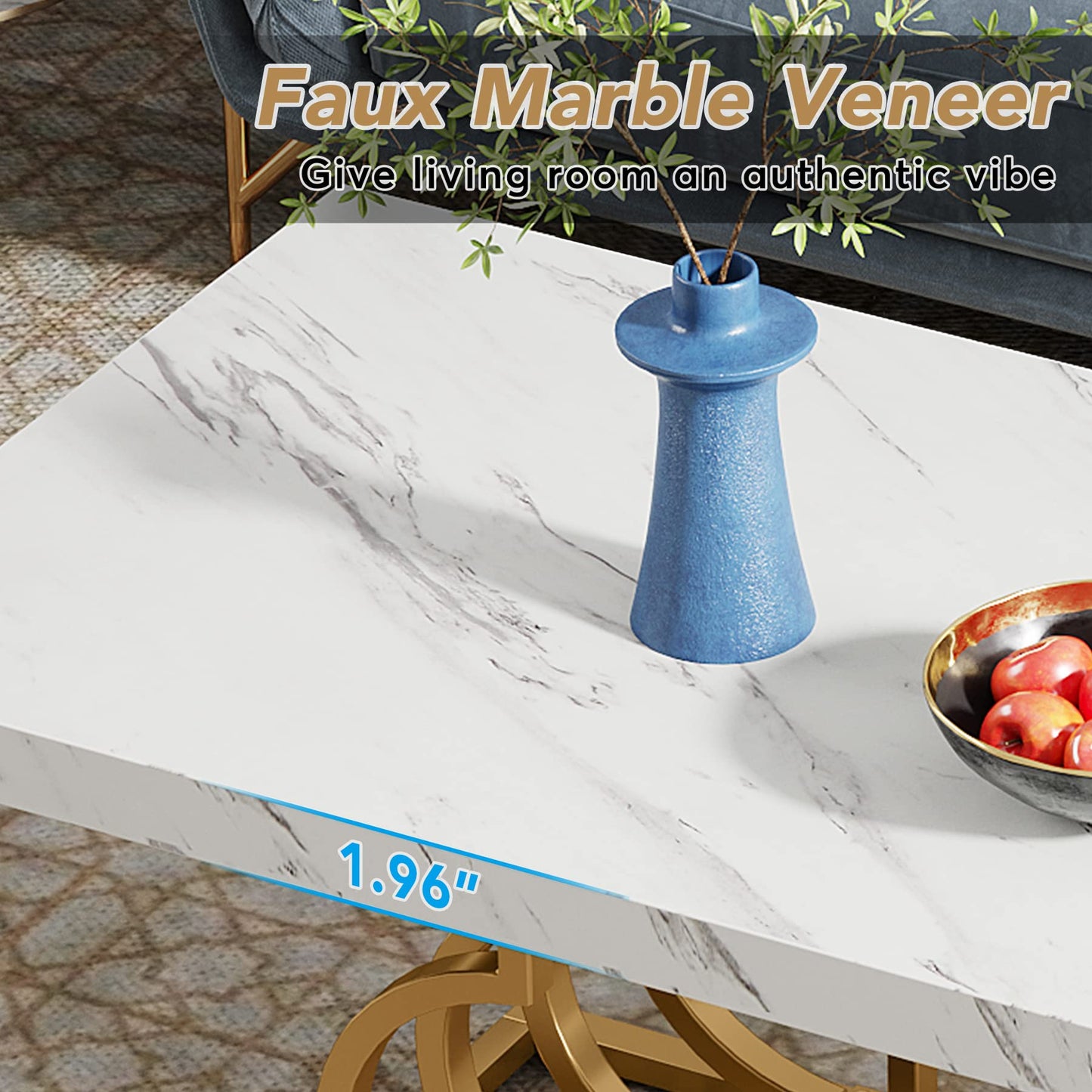 Tribesigns Modern Coffee Table, Living Room Table, Faux Marble Cocktail Table with Geometric Frame, Rectangular Middle Table, Tea Table, Accent Furniture, Table, Sofa, Side Table for Home Office,