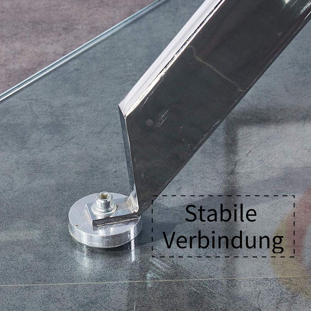 GOLDFAN Glas Esstisch Küchentisch Glastisch Silberne Metalltischbeine Moderner Stil Quadratischen Tisch für Büro Küche 110cm