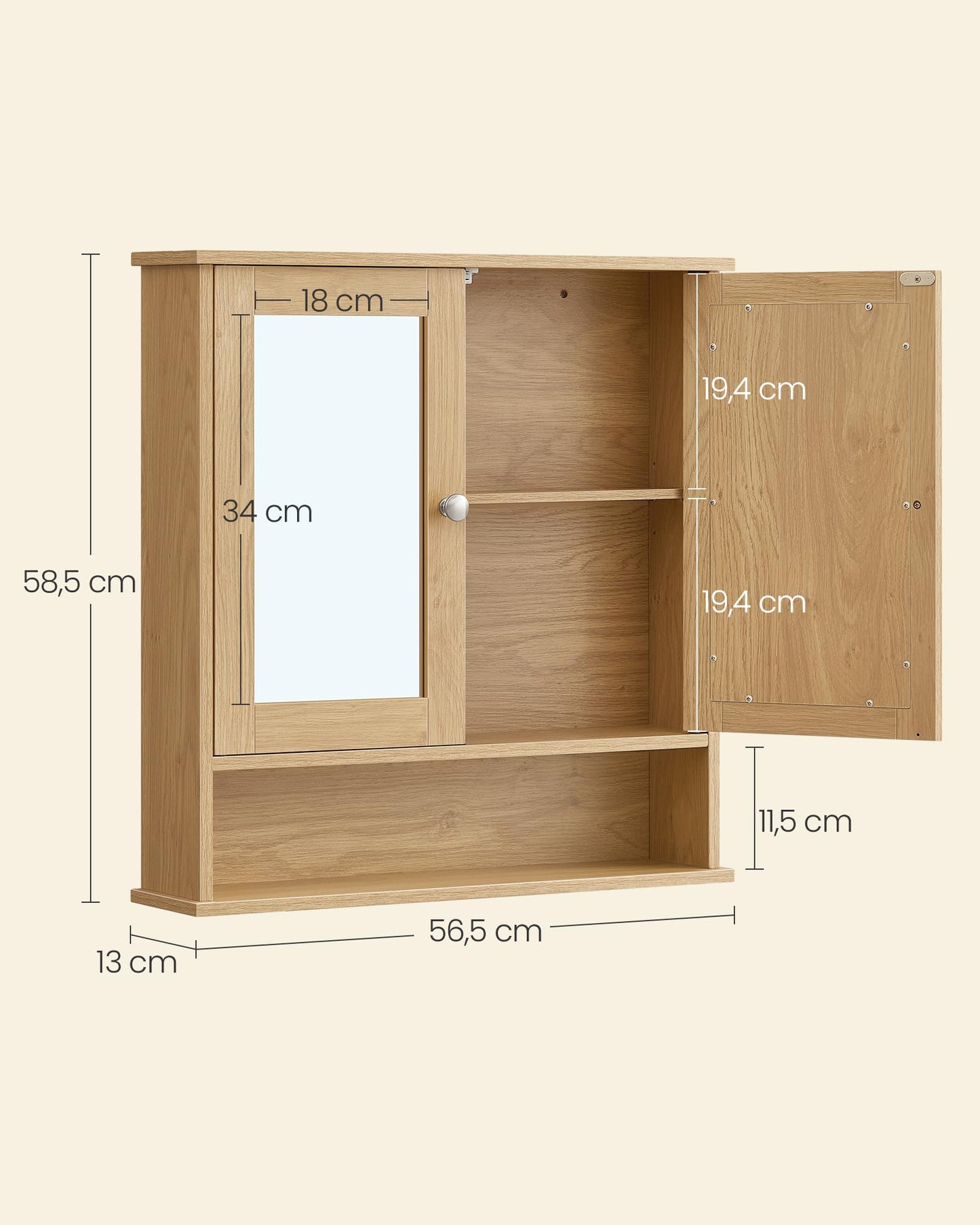 Songmics Bathroom Cabinet, Wall Cupboard, Mirror with Shelf, Wooden Makeup Cabinet, 56 x 58 x 13 cm (W x H x D) White LHC002