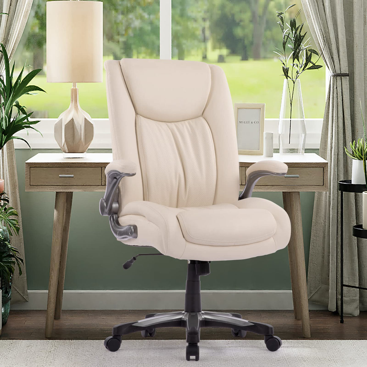 COLAMY XXL Office Chair [181 kgs] - High-Backed Executive Chair with Adjustable Armrests and Synchronous Mechanism - Extra Wide Seat (58 cm), Breathable Faux Leather - for Home Office / Office (Black)