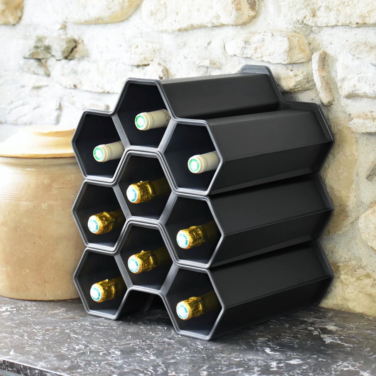 Stimo Wine Rack for 12 Bottles Stackable Bottle Rack Plastic Drinks Rack Expandable (4)