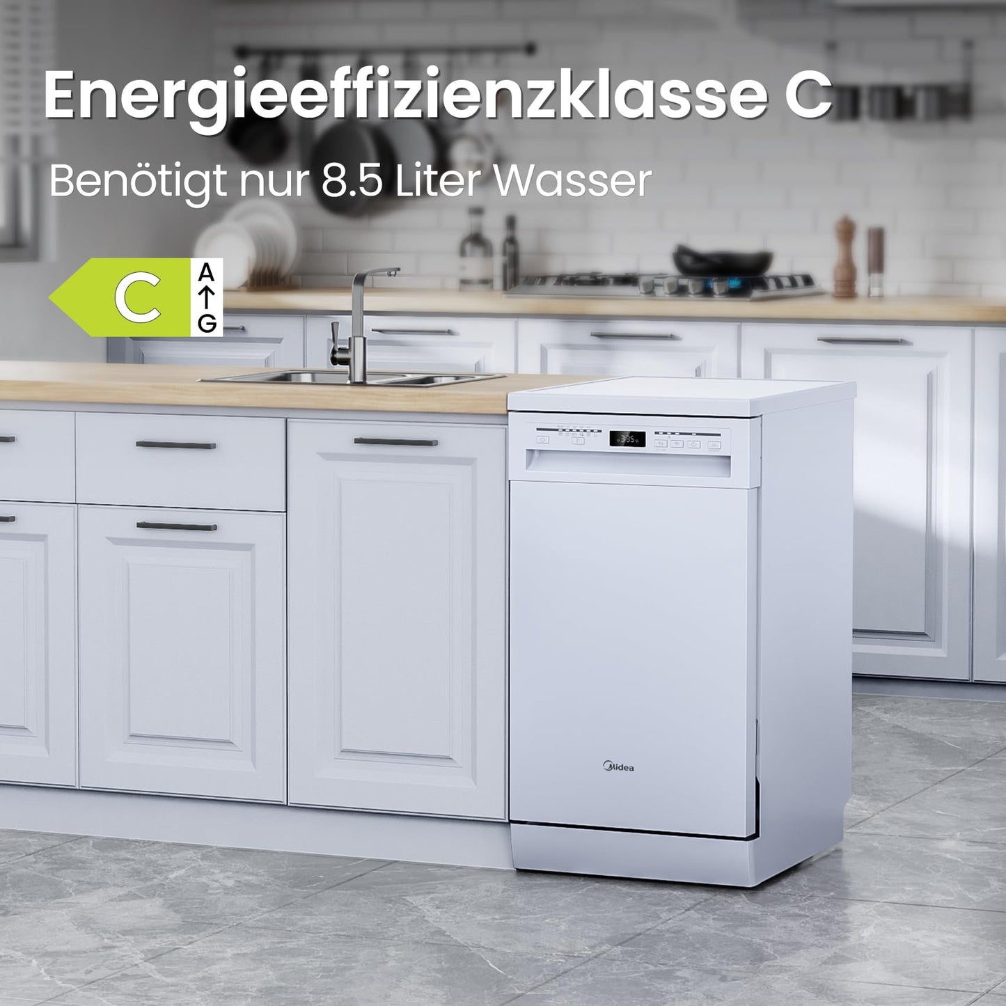 Midea SU 5.35X14CS Dishwasher Base, 14 MGD, Dishwasher 60 cm, Home Connect, Hygiene Care+, Machine Care +, Extra Drying, Half Load, 44 db, Start Delay, Stainless Steel