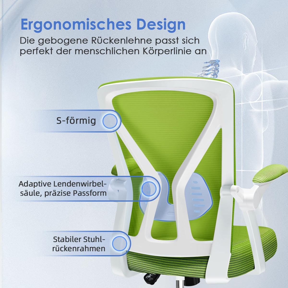 Hinonde Office Chair, Desk Chair with Folding Armrests and Rocker Function, 360° Swivel Chair, Height-Adjustable Office Chair, Ergonomic Home Office Chair with Breathable Mesh, Up to 150 kg