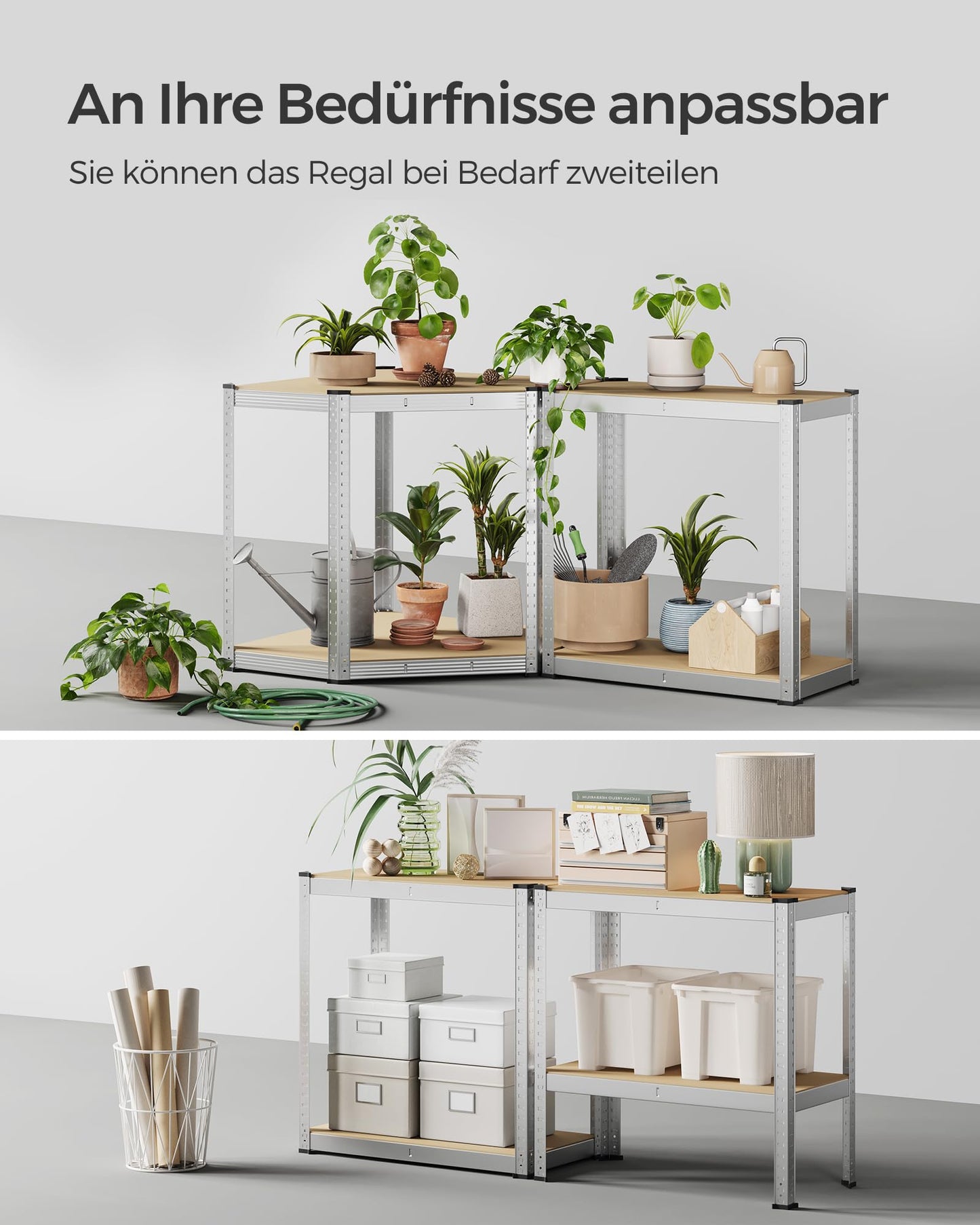 SONGMICS Corner Shelving Set, 5 Levels, Heavy Duty Shelf, Metal, Storage Shelving for Garage, Storage Room, Basement Shelf, Holds up to 2625 kg, Silver/Natural Beige, GLR070E03