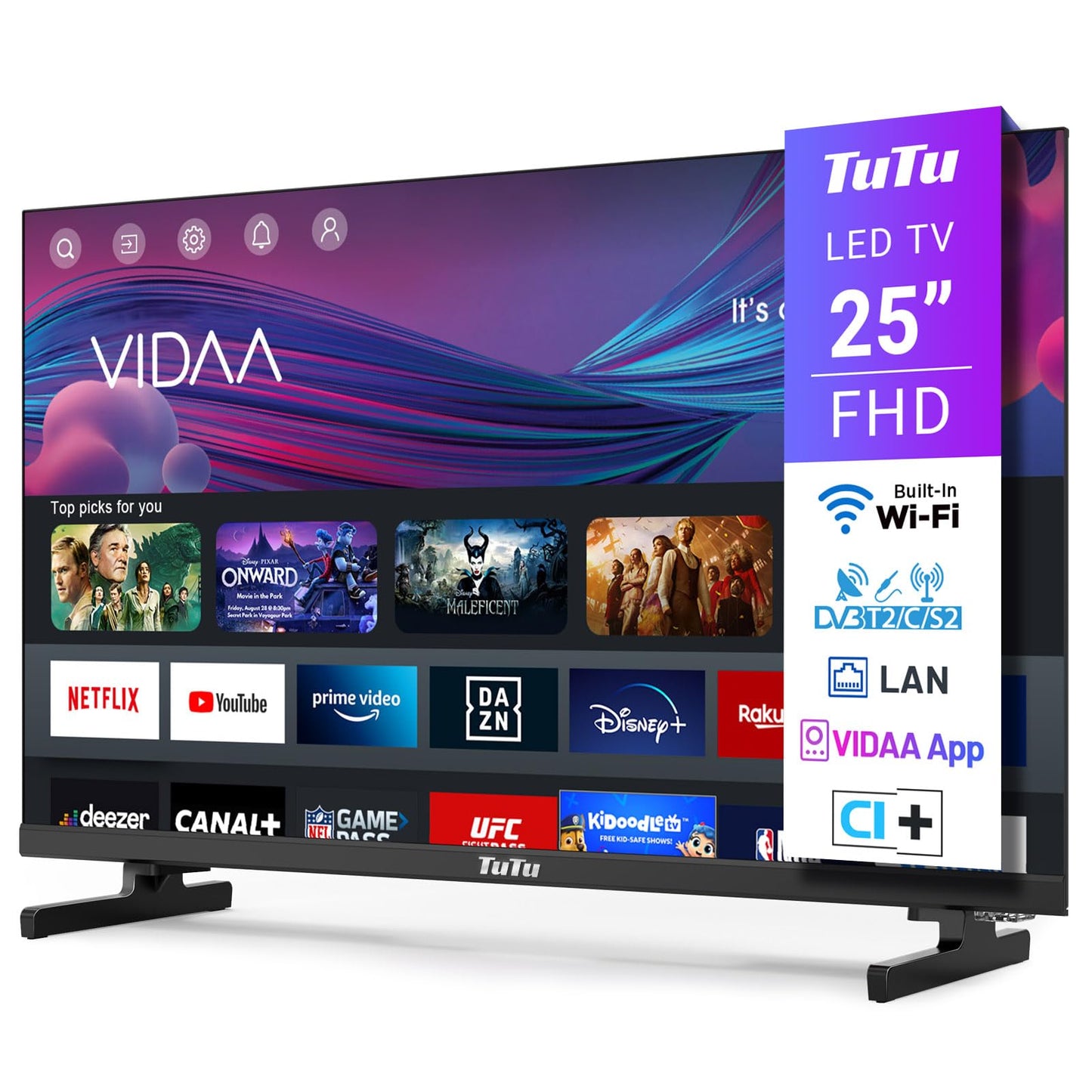 TuTu Smart TV 25 Zoll (64 cm) Full HD VIDAA Fernseher mit WLAN Triple Tuner (DVB-T/T2, DVB-C, DVB-S/S2) APP Store HDMI USB (TUV25FQ1B, 2024)