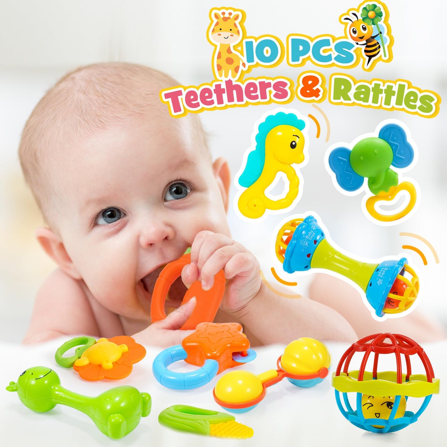 Wootoyz Baby Spielzeug 0-12 Monate, 14 Pcs Rasseln Beißring Set Babies Spielzeug ab 0 3 6 9 Monate Baby Geschenk Junge Mädchen Montessori Spielzeug ab 0-12 Monate Neugeborenen Geschenk Geburt