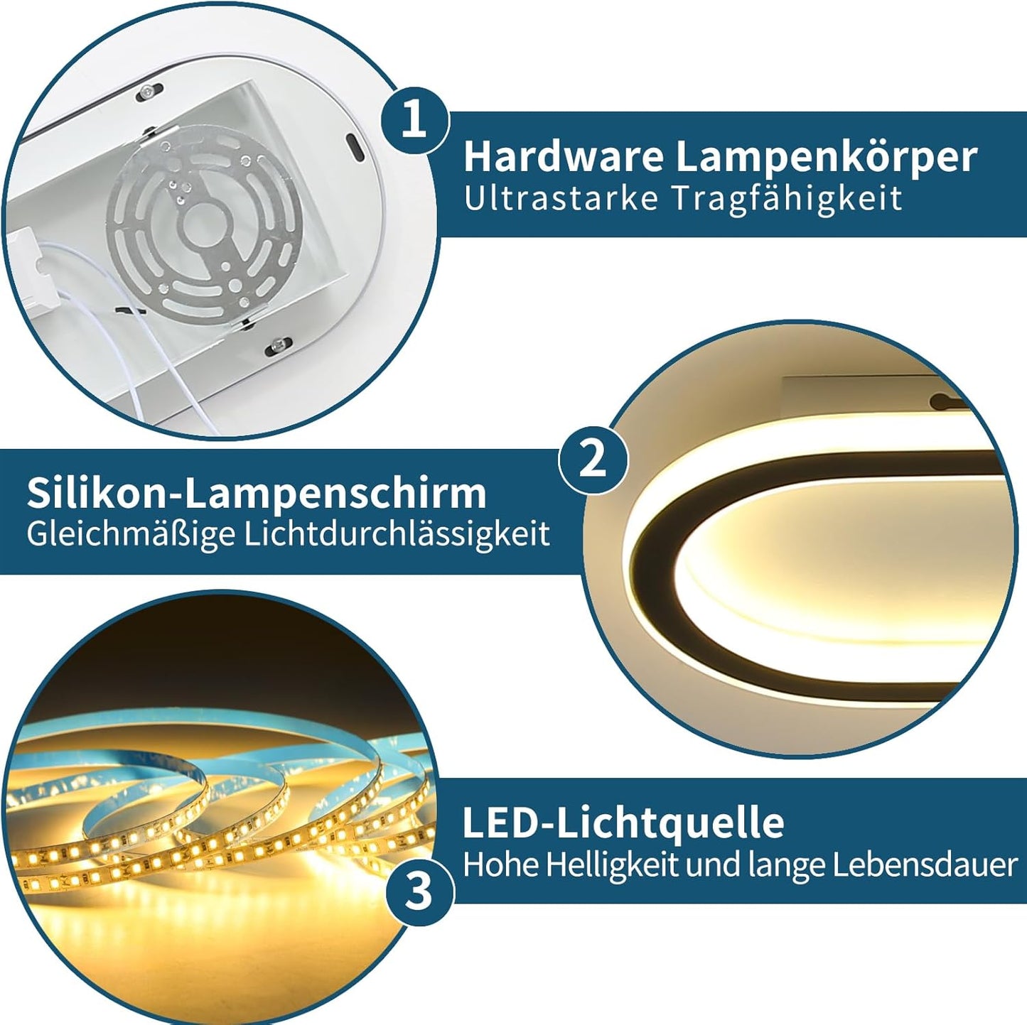Mikeru LED Deckenleuchte ⌀60cm Rund- Moderne 6000K Kaltweiße Licht Deckenlampe - Schwarz Acryl Wohnzimmer Deckenlampe für Schlafzimmer, Küche, Esszimmer - Energieeffiziente LED Beleuchtung