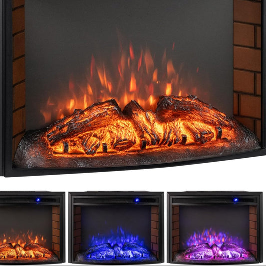 COSTWAY Electric Fireplace with Heating 1500 W, Electric Wall Fireplace with Remote Control, Overheating Protection, 5H Timer, Adjustable 3D Flame Effect and Brightness, 5000BTU Built-in Fireplace