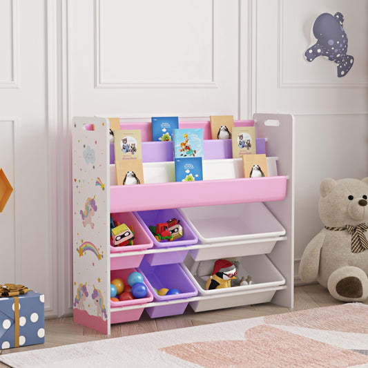 [en.casa] Kinderregal Rødøy Bücherregal für Kinder mit 6 Kisten Spielzeugregal 78 x 86 x 27 cm Spielzeug Aufbewahrung Koala Motiv