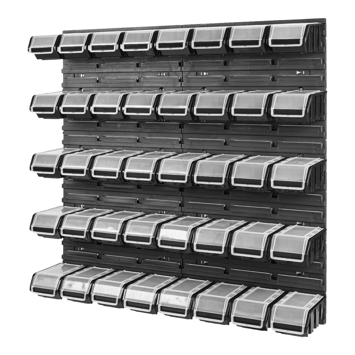 PAFEN Stacking Box Wall Shelf – 772 x 780 mm – Storage System 40 Pieces Boxes with Lid – Storage Shelf, Storage Boxes, Storage Boxes, Bulk Shelf, Black/Red