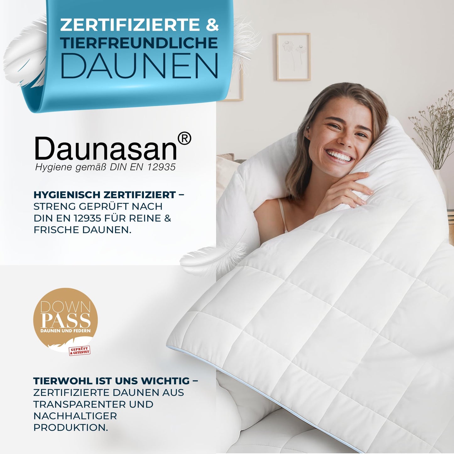 Glückstoff® Feather and Down Duvet 135 x 200 cm [Certified in Germany] – Down and Feathers – Feather Duvet Top Bed – Sleeping Blanket Summer and Winter Duvet – Duvet (All Season Duvet)