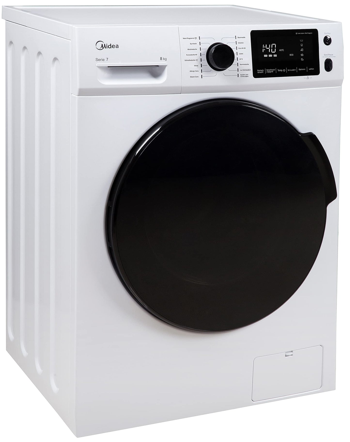 Midea MF10EW70B Washing Machine / 7 kg / 1400 rpm / Energy Efficiency Class A / Inverter Quattro Motor / Steam Function / Large Drum / Refill Function / Child Safety Lock / AquaStop, White