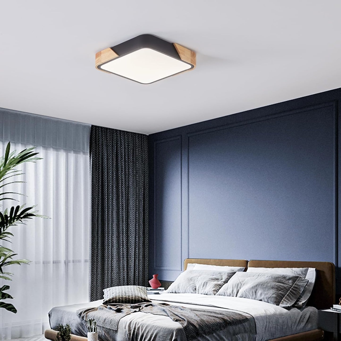 LED Wooden Ceiling Lights, Thin Flat Modern Flush-Mounted Light, Ceiling Lighting Lamps for Dining Room, Hallway, Living Room, Kitchen, Bedroom, 30 cm x 30 cm, 24 W, Warm White, 3000 K