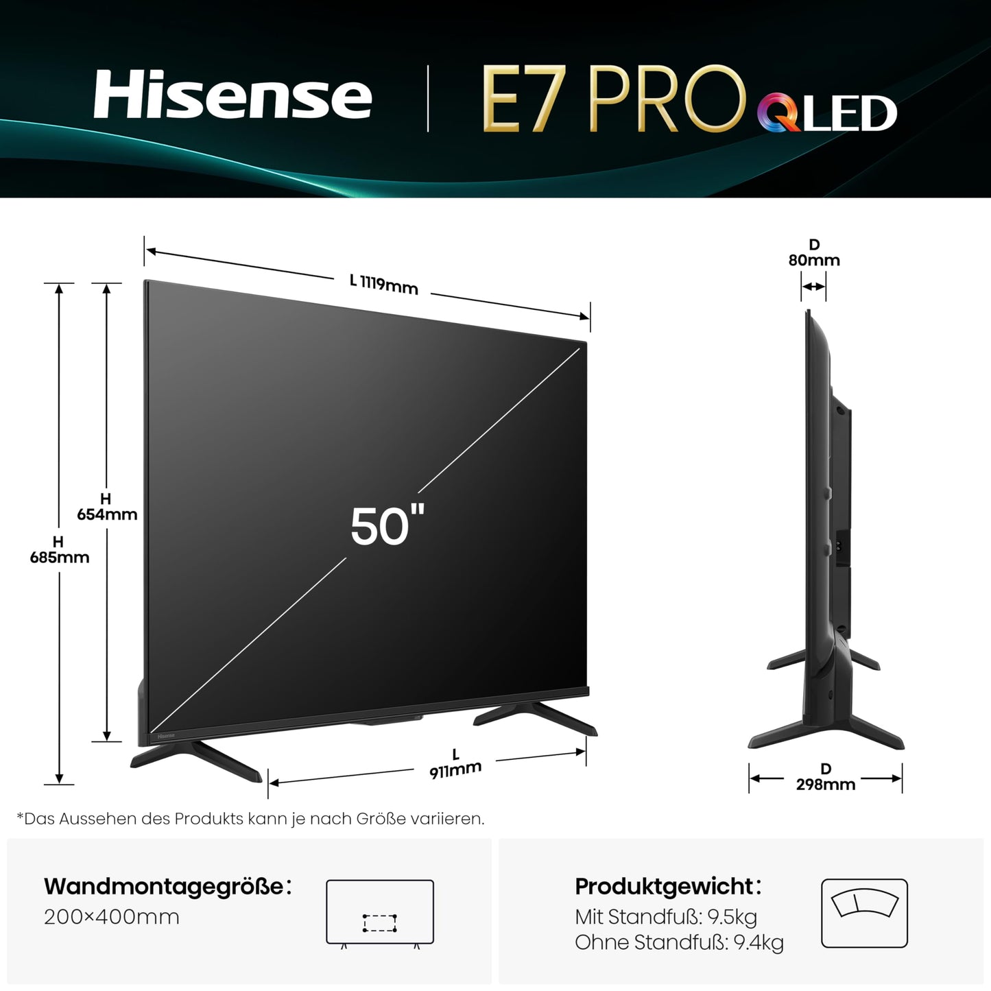 Hisense 43E7Q 43 Inch 4K UHD QLED, Smart TV, Game Mode Plus, Filmaker Mode, Dolby Vision Atmos, HDR10, HLG, HDR Immersive, AI 4K Upscaler, Dolby MS12, DTS X, Voice Control [2025]