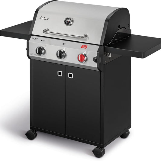 Enders Chicago Next 3 R Turbo Gas Barbecue, 3 Stainless Steel Burners, Double Walled Cooking Hood, 2 Folding Side Shelves, Integrated Thermometer, 10.6 kW Switch Grid™, 800° Turbo Zone™ #89346