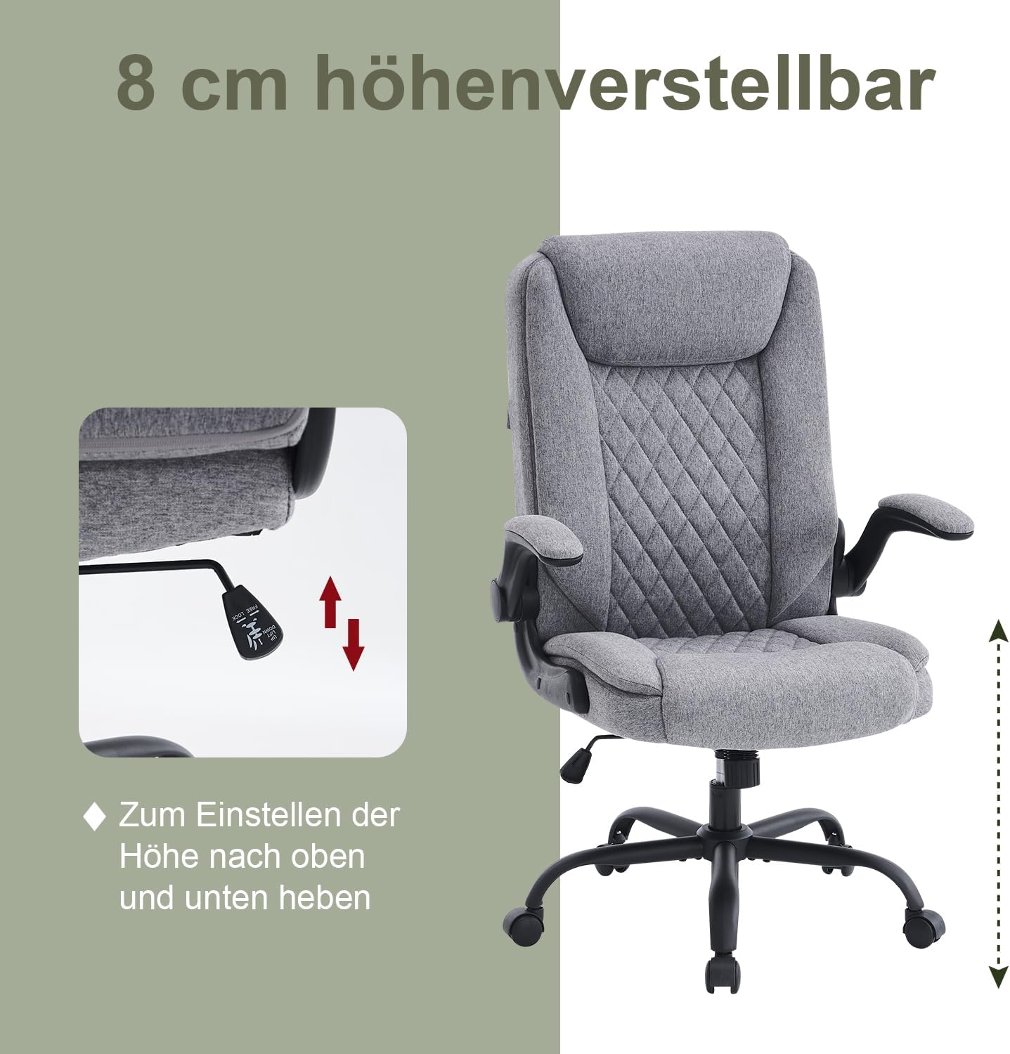 CASTLOVE Bürostuhl Ergonomisch Schreibtischstuhl Chefsessel Mit Gepolsterten Armlehnen Klappbar, H?henverstellung, Wippfunktion und Kopfstütze Bequem für Home-Office Bürostuhl 150kg Beige Stoff