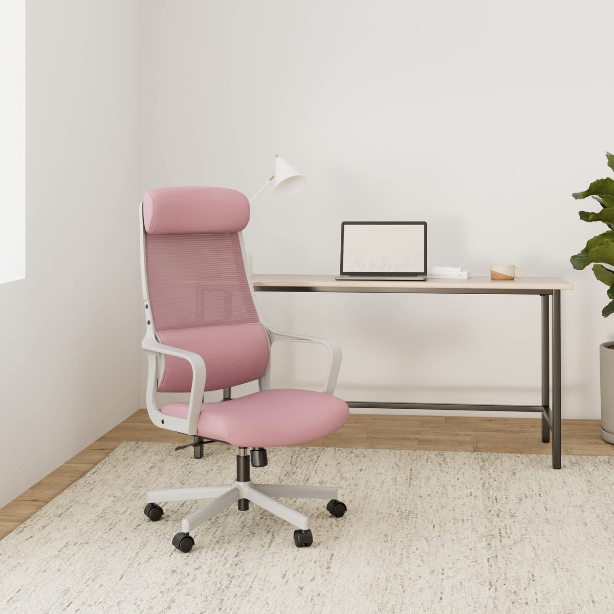 Ergonomic Office Chair with Height Adjustable Headrest, High Back, Lumbar Support, Silent Casters, Heavy Duty Chair for Conference Workspace Area, EN1335 Standard (Grey)
