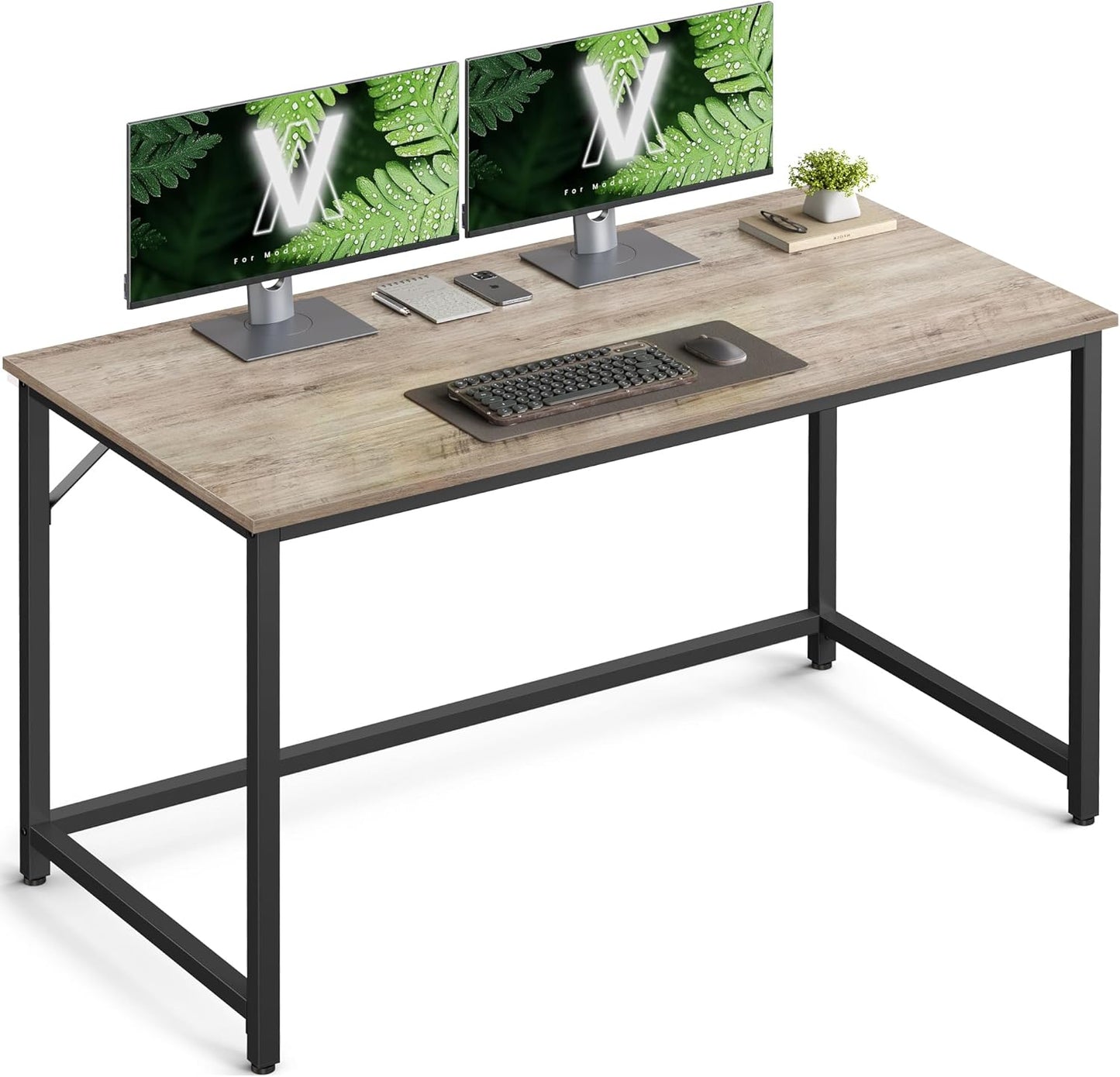 VASAGLE Writing Desk, Computer Desk, Narrow Office Desk, Study, Home Office, Easy Assembly, Steel, Industrial Design, 120 x 60 x 75 cm, Vintage Brown/Black, LWD039B01