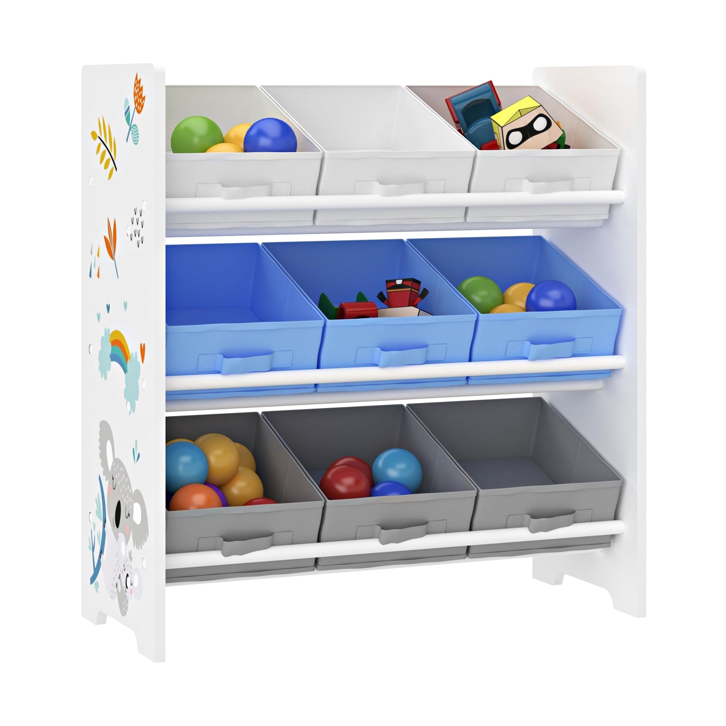 [en.casa] Boiro Children's Shelf, 60 x 62 x 30 cm, Standing with 9 Folding Boxes, Toy Storage Shelf, Ocean Motif