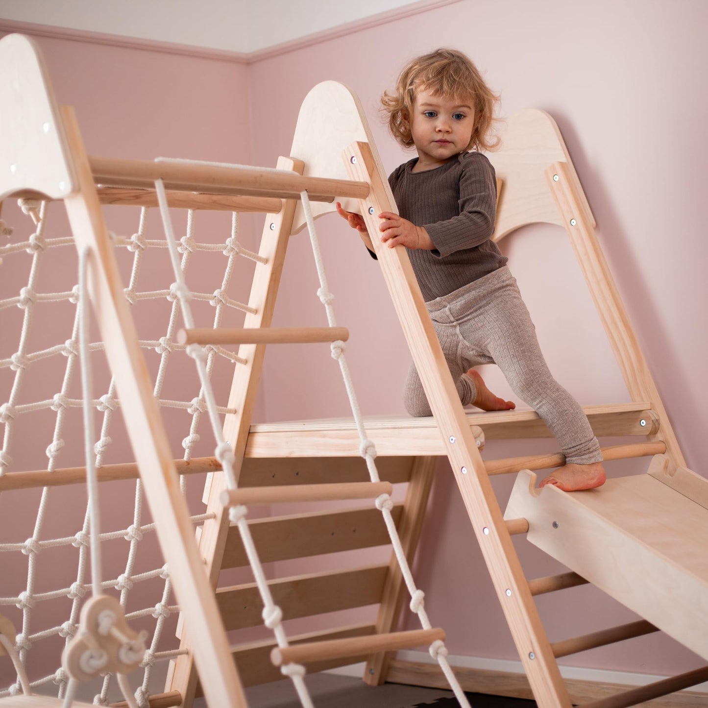 Mamabrum Wooden Pet Playground XL 5-in-1, Slide, Swing, Climbing Wall, Net and Ladder for Active Toddlers, Sturdy, for Active Homepage, Support Baby Development