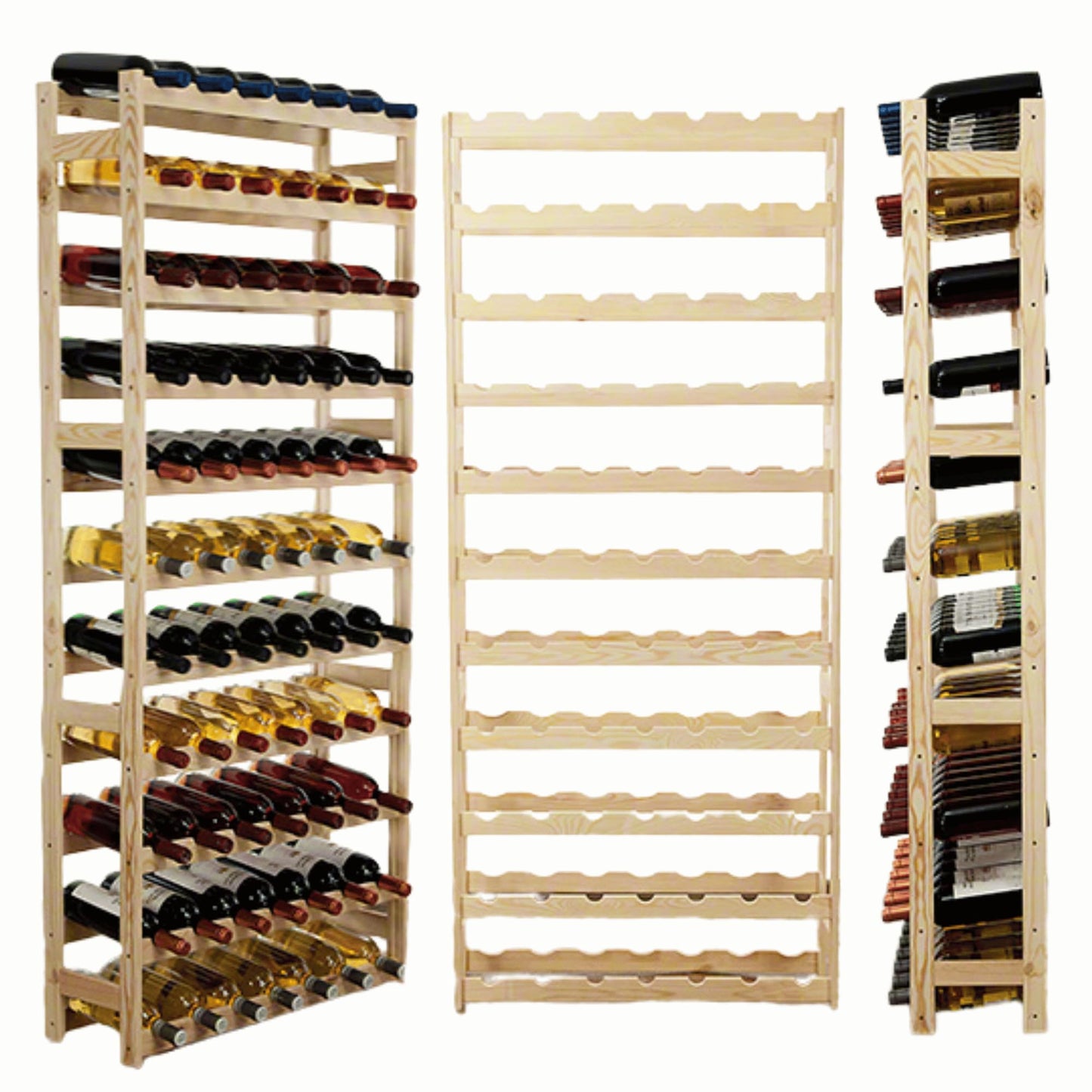 Untreated Wooden Wine Rack, 63.0 x 25.0 x 102.0 cm