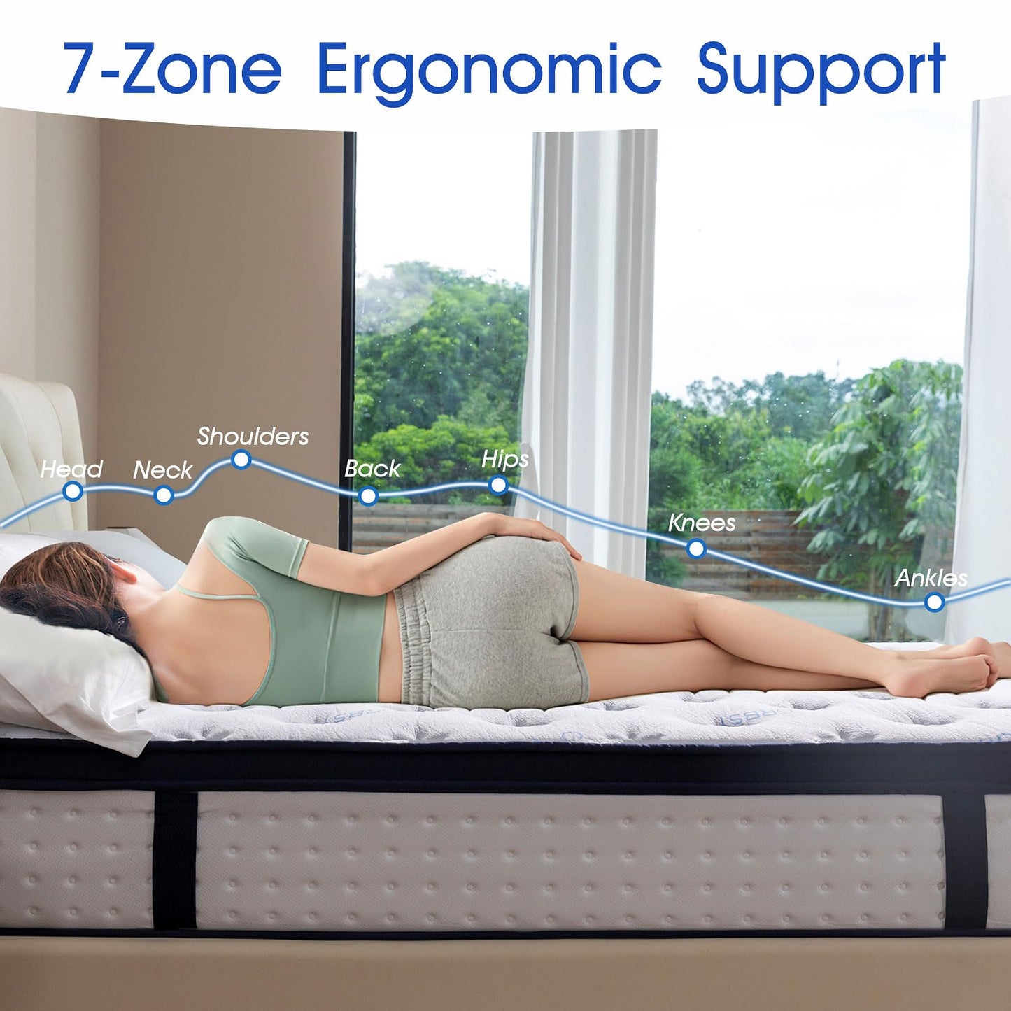 Grbsy Hybrid Mattress with Pocket Spring and 7-Zone Support, Memory Foam - Ergonomic Comfort and Motion Insulation, 180 x 200 x 26 cm