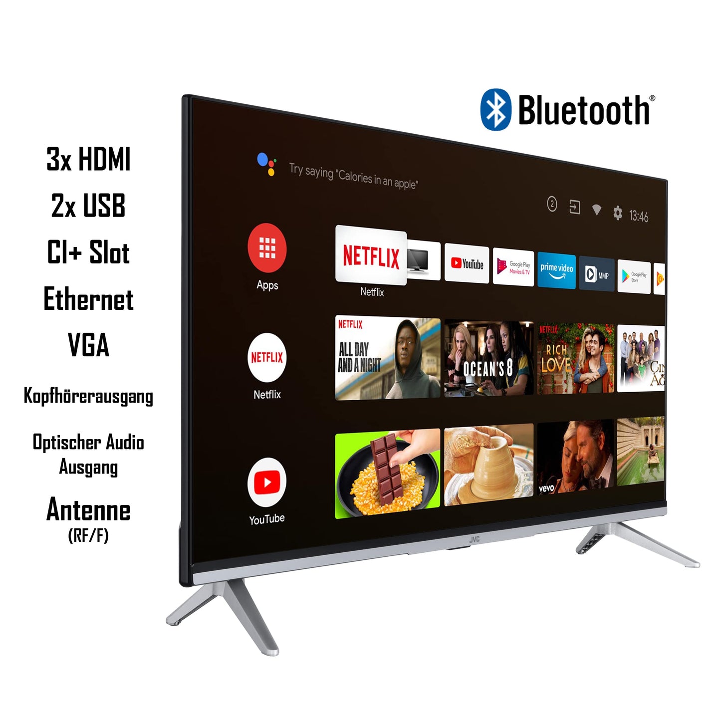 JVC 32 Zoll Fernseher Android TV (HD-Ready Smart TV, HDR, Triple-Tuner, Google Play Store) LT-32VAH3355