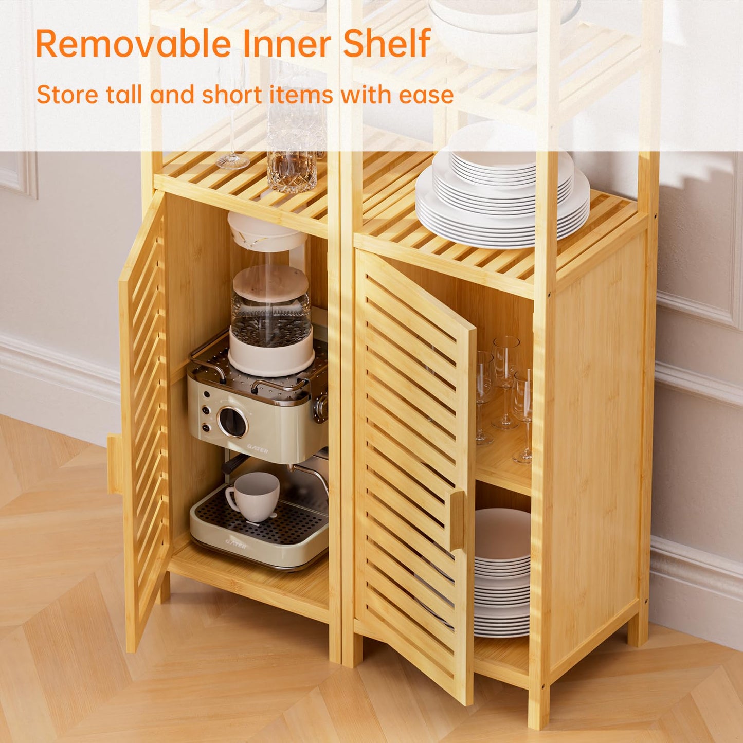 HITNET Bathroom Cabinet Bamboo Black Bathroom Cabinet Tall Cabinet Narrow Freestanding Floor Standing with Open Shelf and Single Door