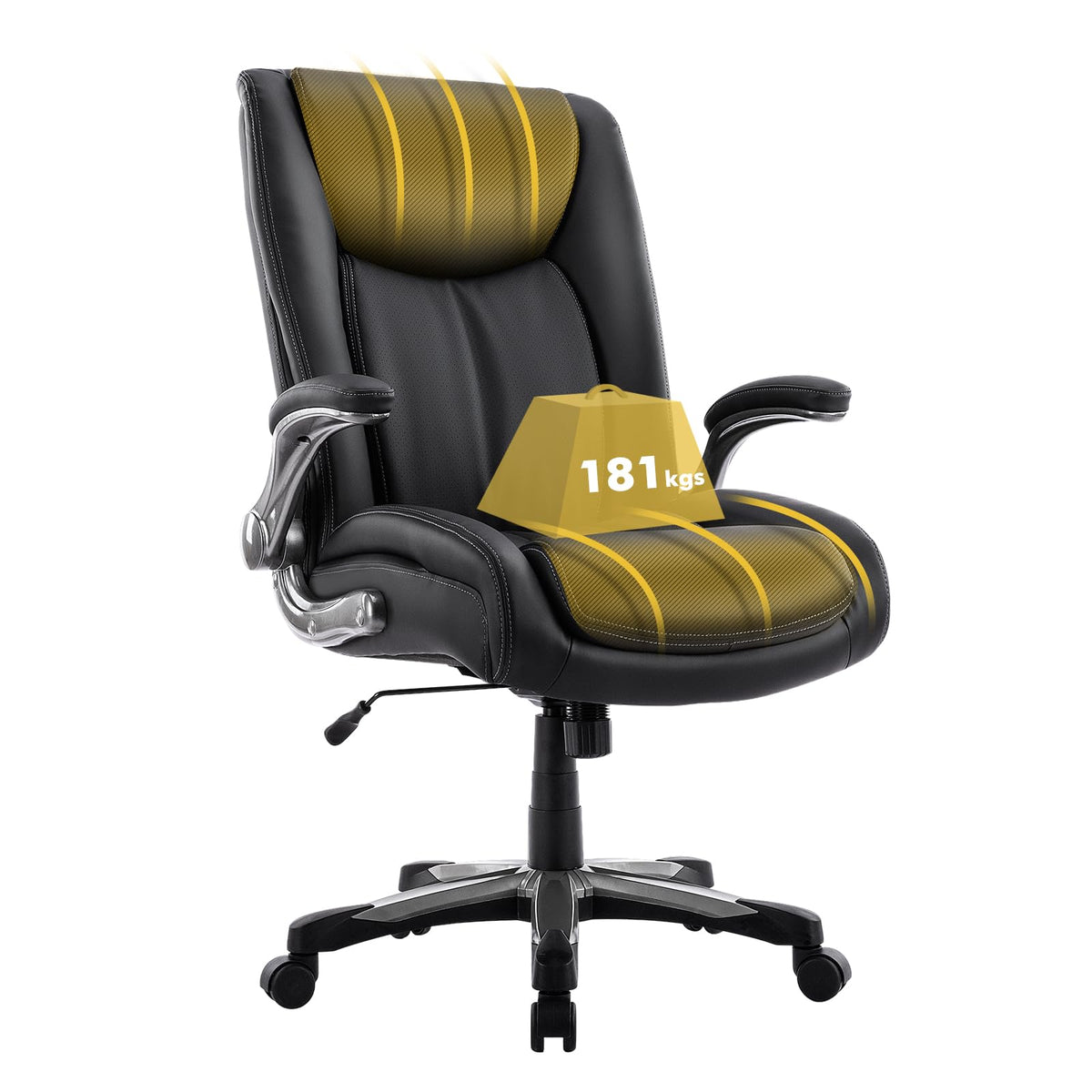 COLAMY XXL Office Chair [181 kgs] - High-Backed Executive Chair with Adjustable Armrests and Synchronous Mechanism - Extra Wide Seat (58 cm), Breathable Faux Leather - for Home Office / Office (Black)