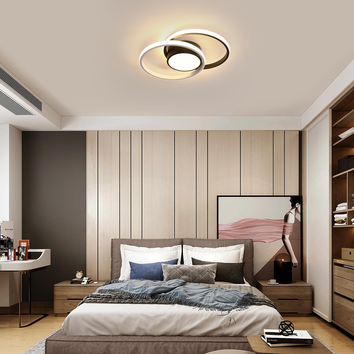 Comely LED Ceiling Lights, Pack of 2, 32 W, Round, 2350 lm, Modern, for Bedrooms, Bathrooms, Kitchens, Corridors, Balconies, 4500 K Neutral Light, Diameter 280 mm