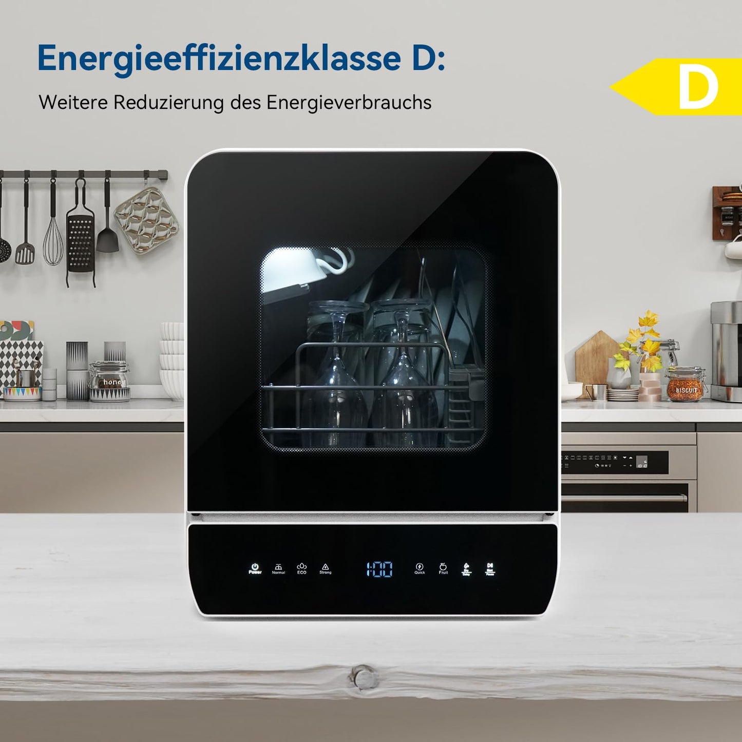 Mini Dishwasher for 3 Place Settings, Table Dishwasher with 7 Programmes with Drying Function, Can Be Used With/Without Water Connection, Dishwasher 4.8 L, Touch Control for Motorhomes, Homes