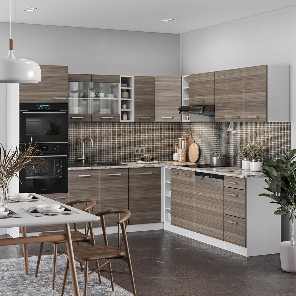 Vicco R-Line Fitted Kitchen Cabinets Country House Kitchen Furniture (White, Corner 247 x 237 cm)
