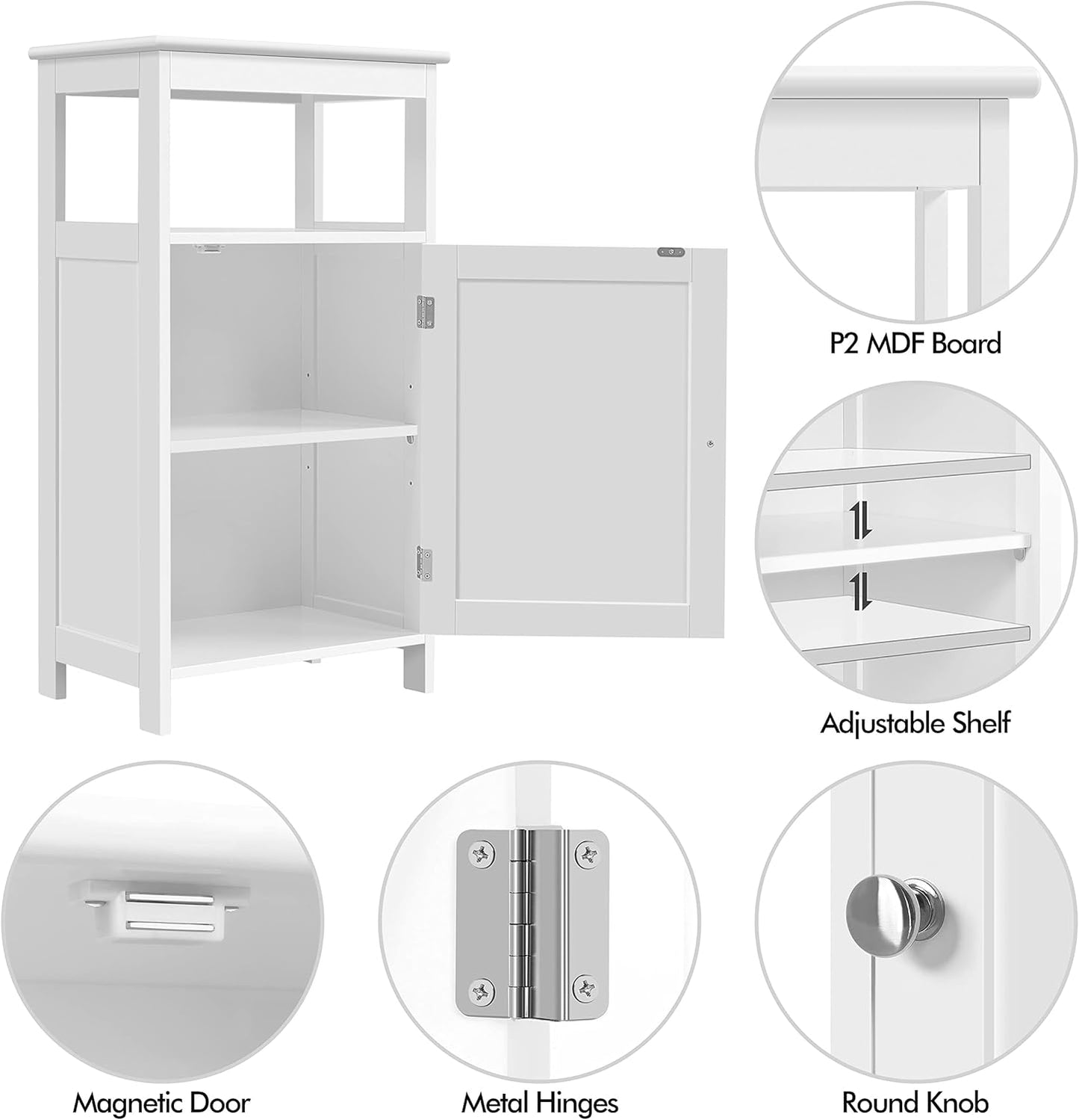Yaheetech 4-Tier Bathroom Cabinet, Floor Cabinet with Single Door & Adjustable Shelf, Standing Cabinet for Bathroom/Living Room/Kitchen/Hallway/Small Rooms, White