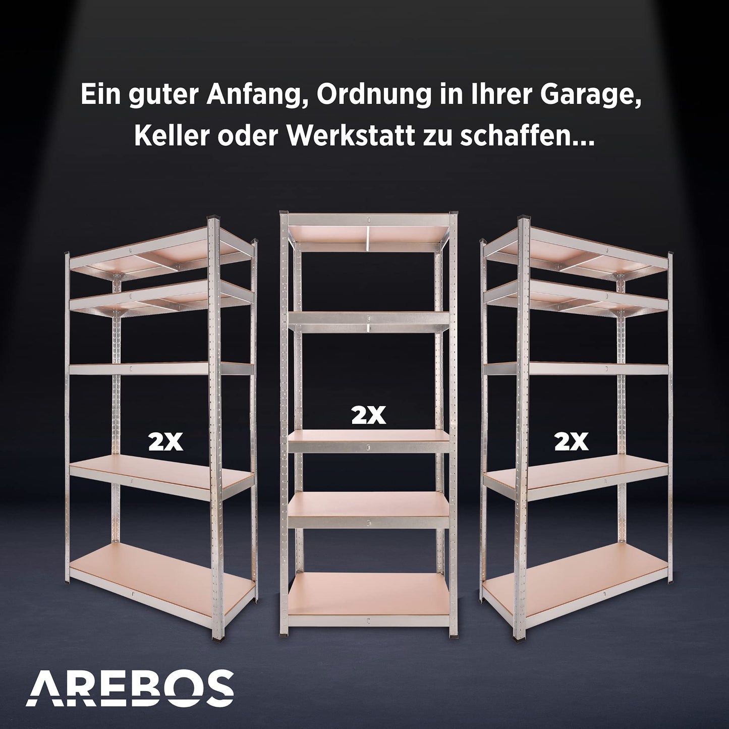 Arebos Heavy Duty Shelving Set of 2 | 180 x 75 x 45 cm | 875 kg Load Capacity | 5 MDF Panels | Easy to Assemble with Plug-In System Shelving Unit Storage Shelving Cellar Shelving Workshop Shelving
