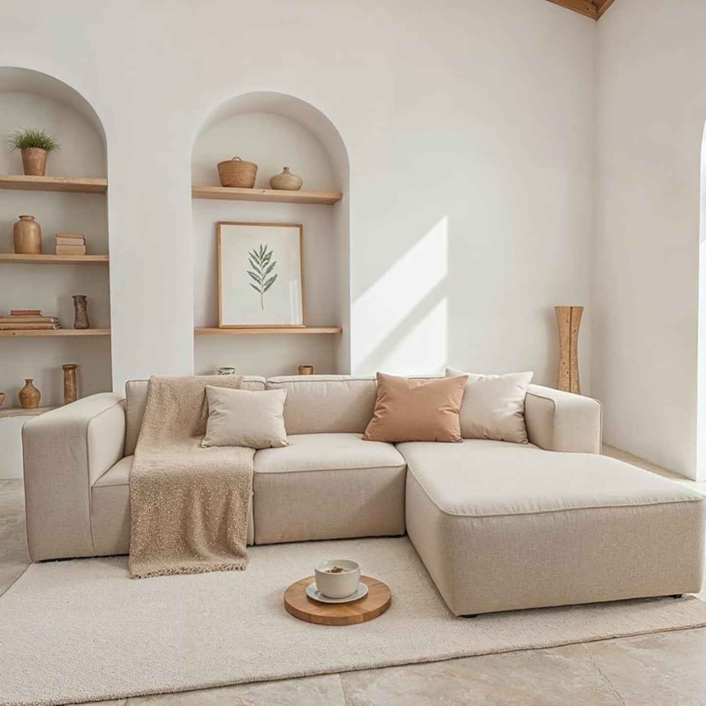 DOMO. collection Adrian Modular Sofa, 3-Seater Made of 2 x Corner Chairs and 1 x Chair, Big Sofa, Module Couch, 3 Upholstery Elements, 3-Seater Couch, 301 x 108 x 69 cm (W x D x H), Cream