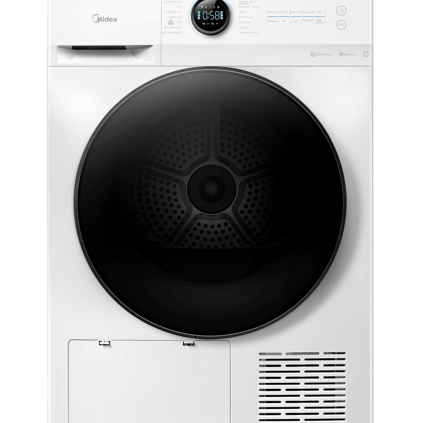 Midea MD20EH80WB-A3 Heat Pump Dryer, 8 kg, Energy Class C, UV Hygiene, Wrinkle Protection, Gentle Care, Auto Dry, Wool Care, Refreshing, Remote Control, Delay Start, White [Energy Class A+++]