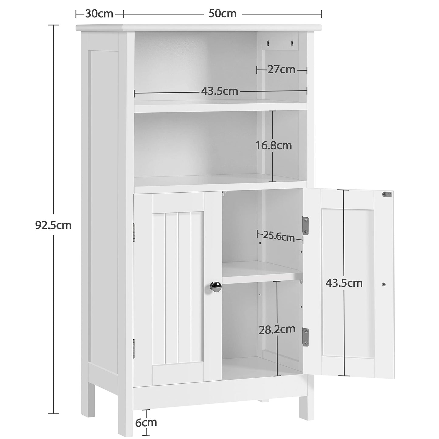 Yaheetech Bathroom Cabinet with Double Door and 2 Open Shelves Bathroom Shelf Bathroom Chest of Drawers with Adjustable Shelf Dark Grey 50 x 30 x 92.5 cm