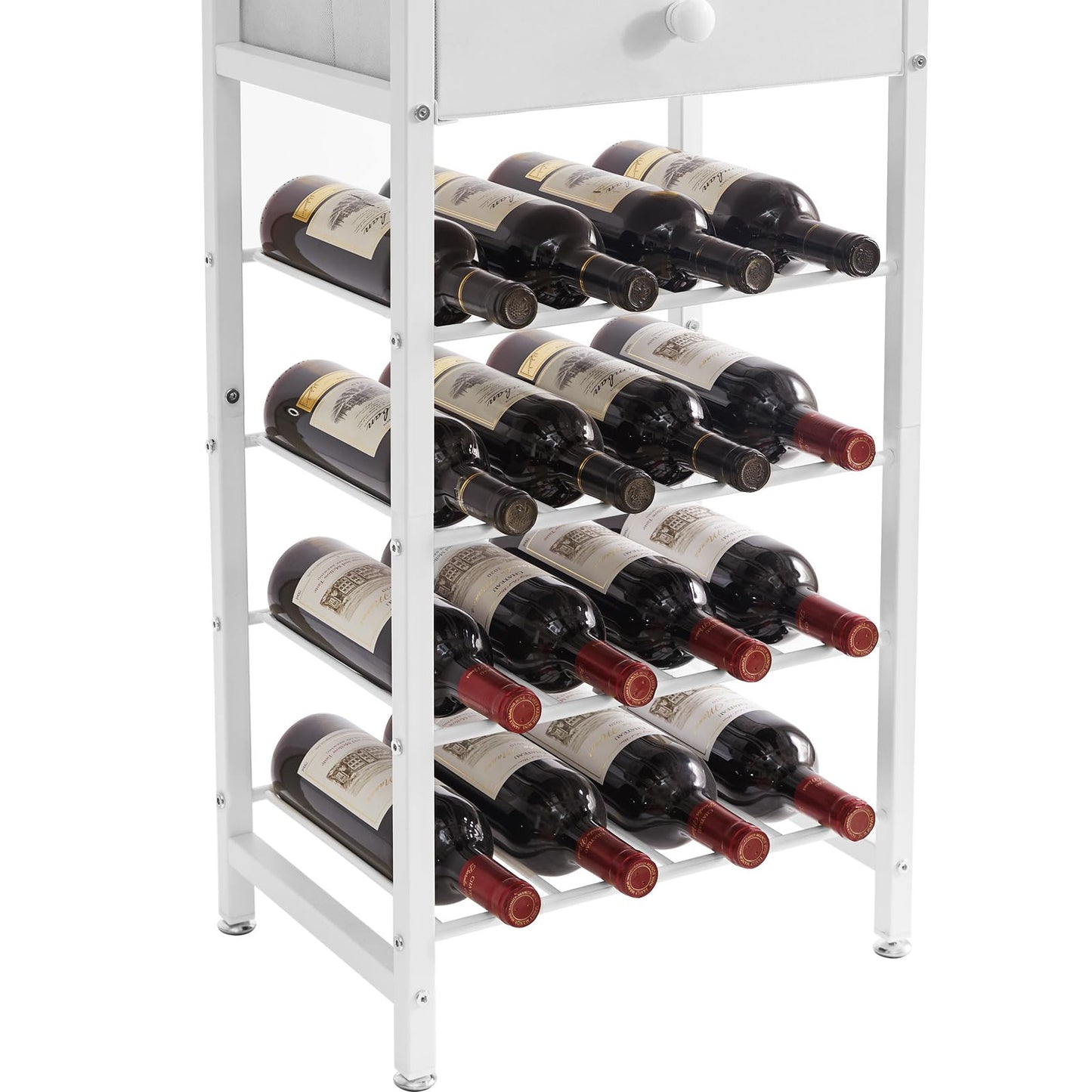 IBUYKE TMJ905H Wine Rack, 4-Layer Freestanding Wine Rack with Glass Holder and Drawer, 16 Bottle Rack, Countertop Wine Rack with Table Top Shelf, for Kitchen, Bar, Dining Room, Vintage Brown