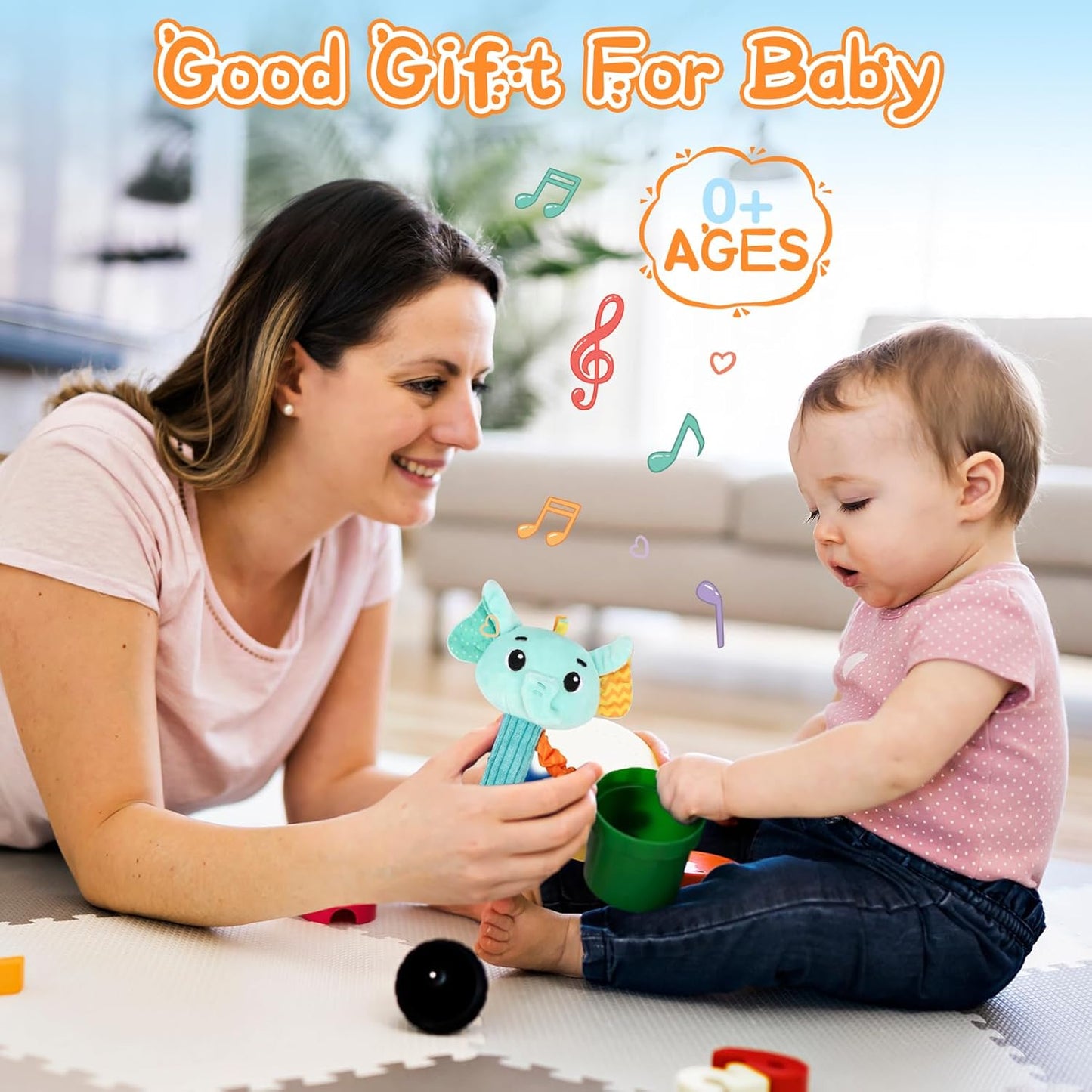 Venditer Pack of 2 Baby Rattle 0-6 Months, Grasping Toy Baby Baby Rattle Baby Toy for Toddlers 0-12 3 6 Months Boys Girls Gift