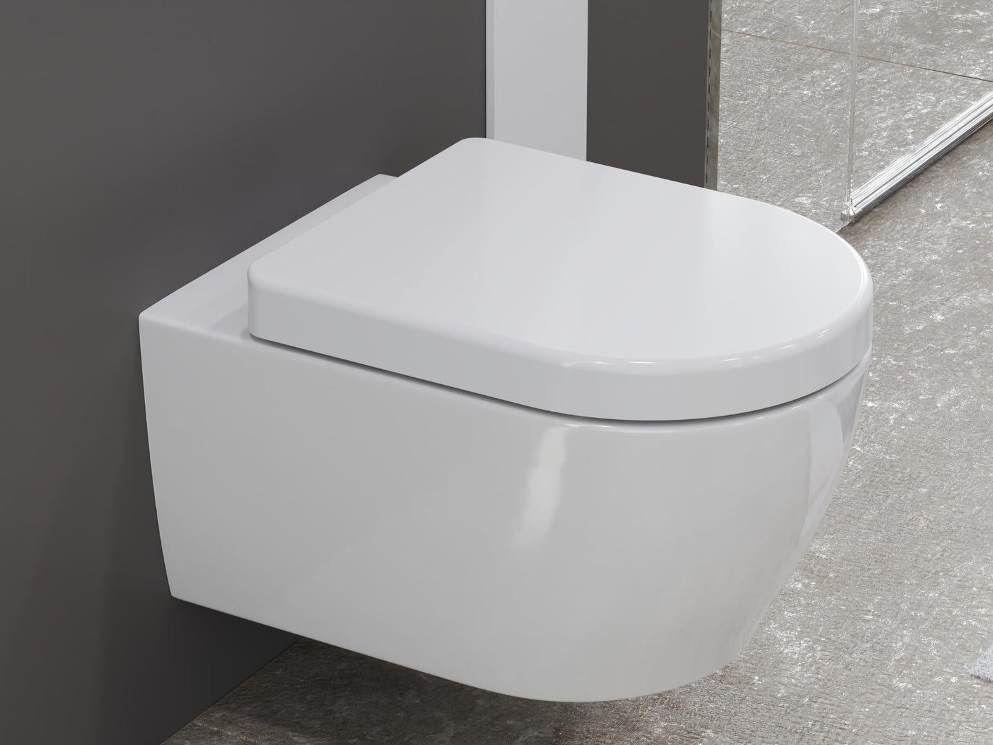 SSWW | Spülrandlose Toilette mit Softclose Toilettendeckel, Hänge-WC aus Keramik, Wand-WC, Tiefspüler | 54 cm lang