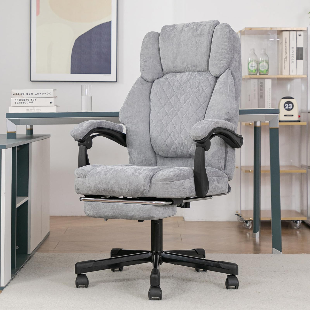 Ergonomic Office Chair, Massage and Heat Chair, Swivel Chair with Footrest, Furniture for Study, PC Chair, Executive Chair, Fabric (Grey)
