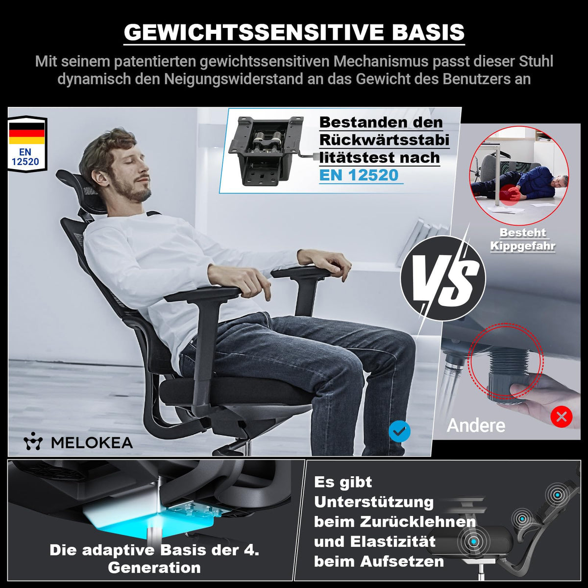 MELOKEA Office Chair 200 kg Ergonomic XXL Wide and Large