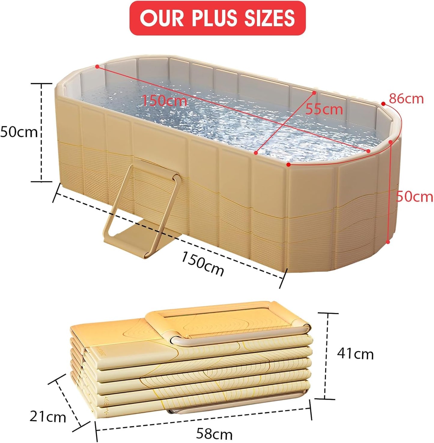 Große Doppelt Faltbare Badewanne, Erwachsene mobile Badewanne klappbar, Kostenlose Installation für Familien-Spa/Paardusche mit Matte und Ablaufgarnitur (150 × 55 × 50 cm)