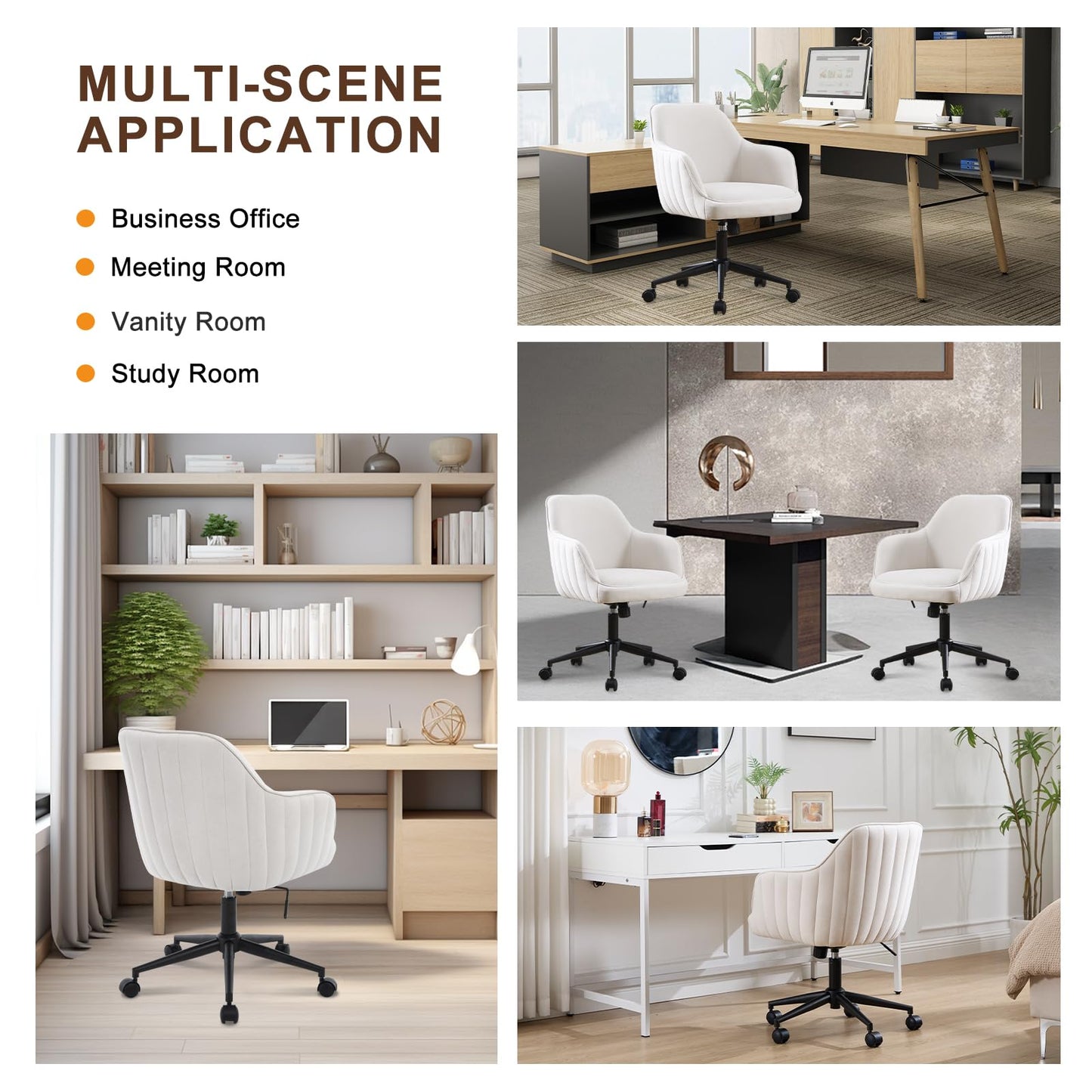 BERYTH Office Chair Home Office Velvet Dressing Table Chair up to 136 kg Load Capacity Ergonomic Height Adjustable Swivel Chair 360° Rotating Desk Chair Quiet Wheels Study Room Bedroom Home Office