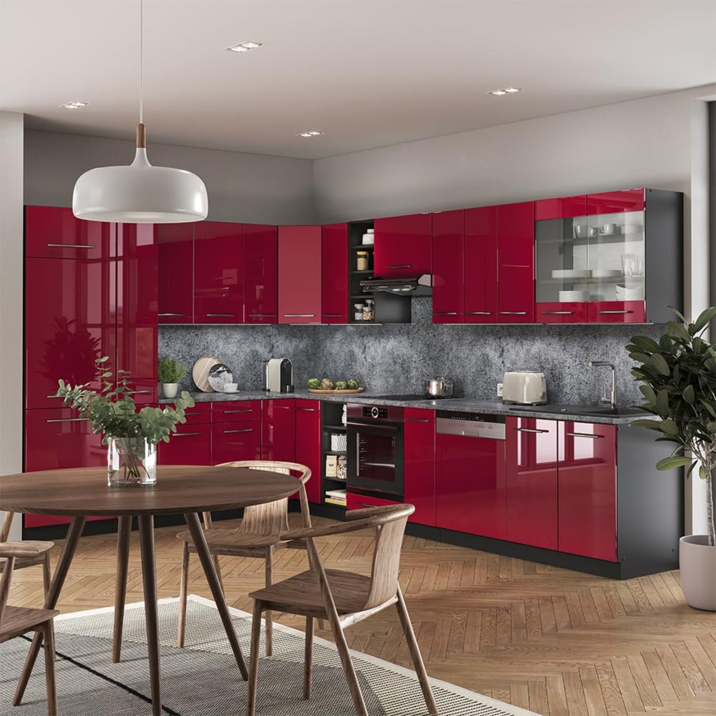 Vicco Fame-Line Corner Kitchen 257 x 347 cm White High Gloss / Anthracite without Worktop