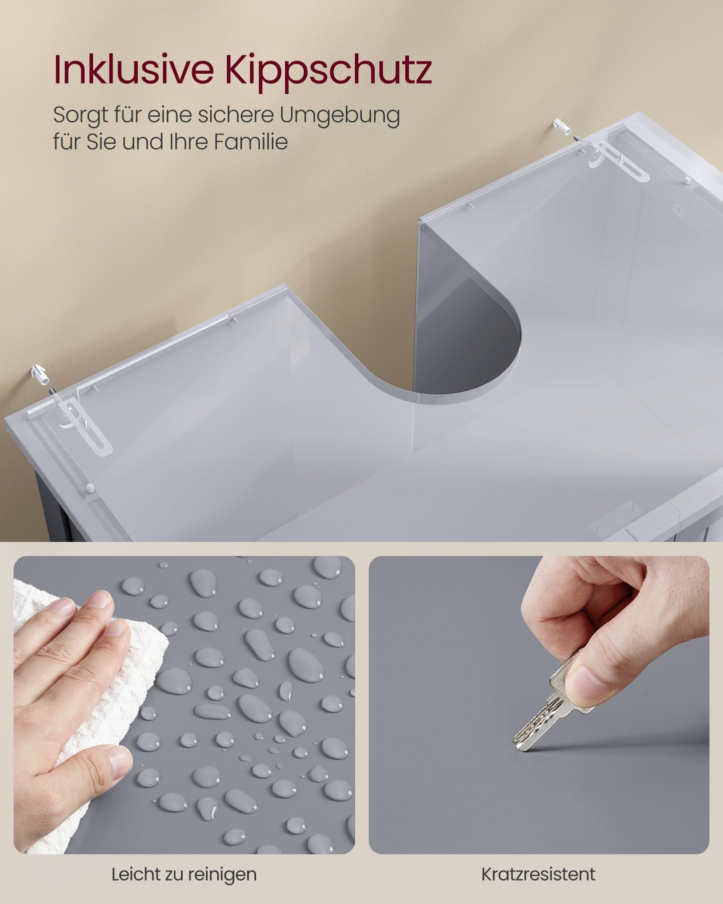 VASAGLE BBC410P31 Vanity Unit Extra Long 30 x 90 x 60 cm 2 Doors Bathroom Cabinet Open Compartments Height Adjustable Shelves White