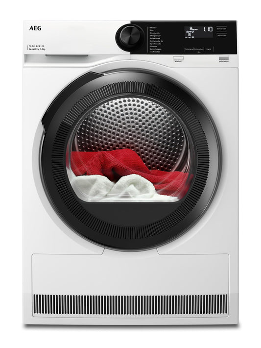 AEG Wärmepumpentrockner 8 kg, Serie 7000 SensiDry: Schonendes & energiesparendes Trockenverfahren, neue Energiekl. D, Mengenautomatik, Schontrommel, wechselende Drehrichtung, Knitterschutz, TR7T61580