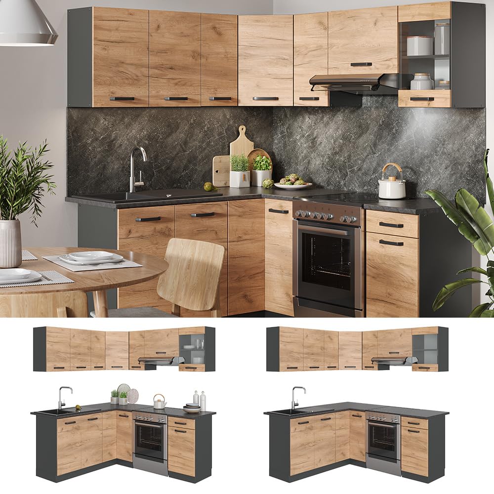 Vicco Rick Corner Kitchen, Anthracite High Gloss/White, 190 x 60 cm, AP Marble