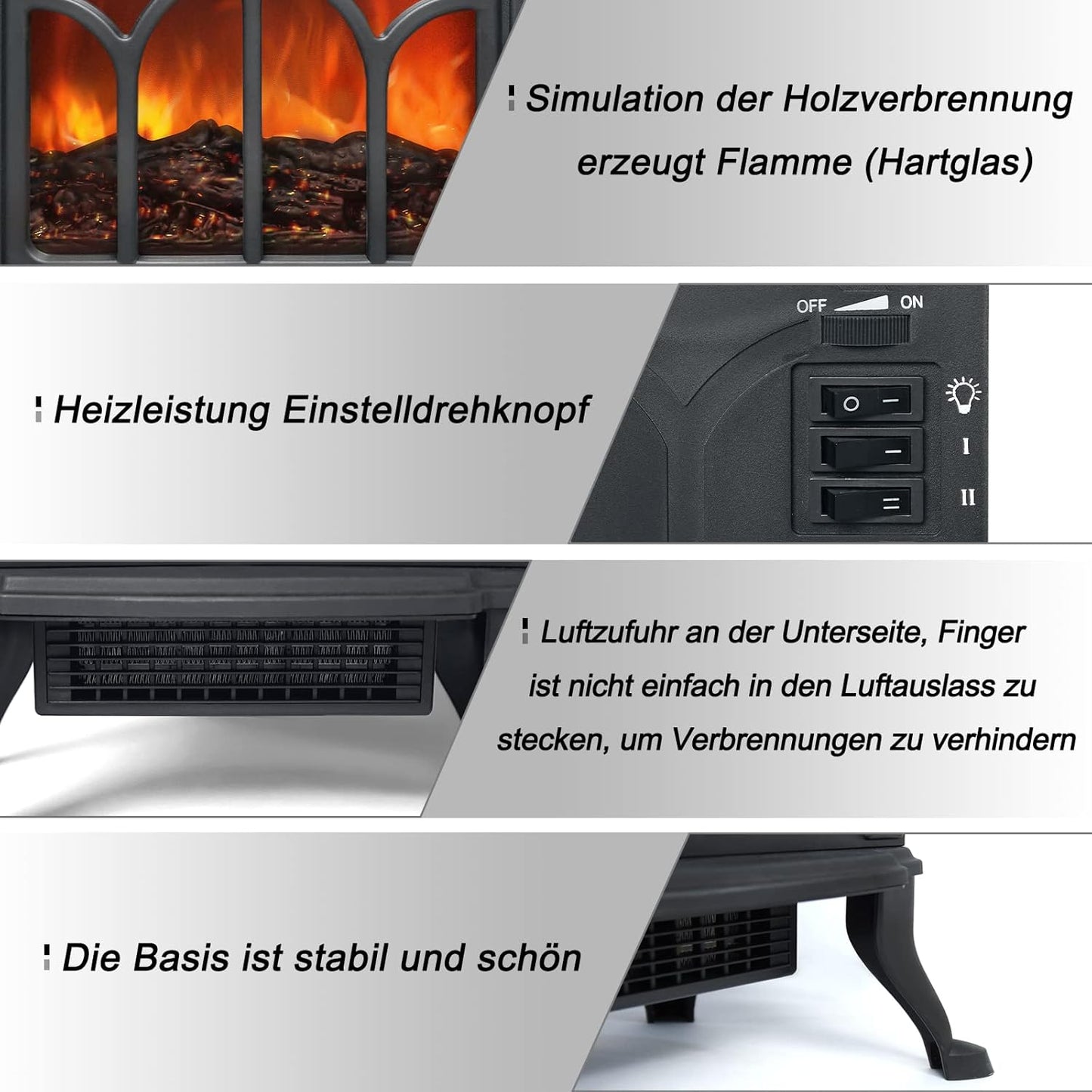 XMTECH 1500W Elektrokamin mit Heizlüfter Elektrischer Kamin Heizung, Heizer Ofen mit LED Kaminfeuer Flammeneffekt, PTC Heizleistung, geräuscharm, schwarz