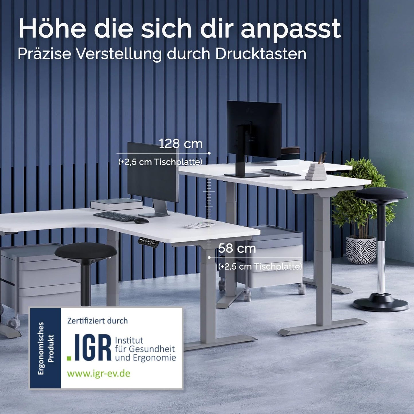 Corner Electric Height-Adjustable Corner Desk, Corner Desk with Memory Function and Anti-Collision Black Frame, Mahogany Table Top, 160 x 130 x 70 cm